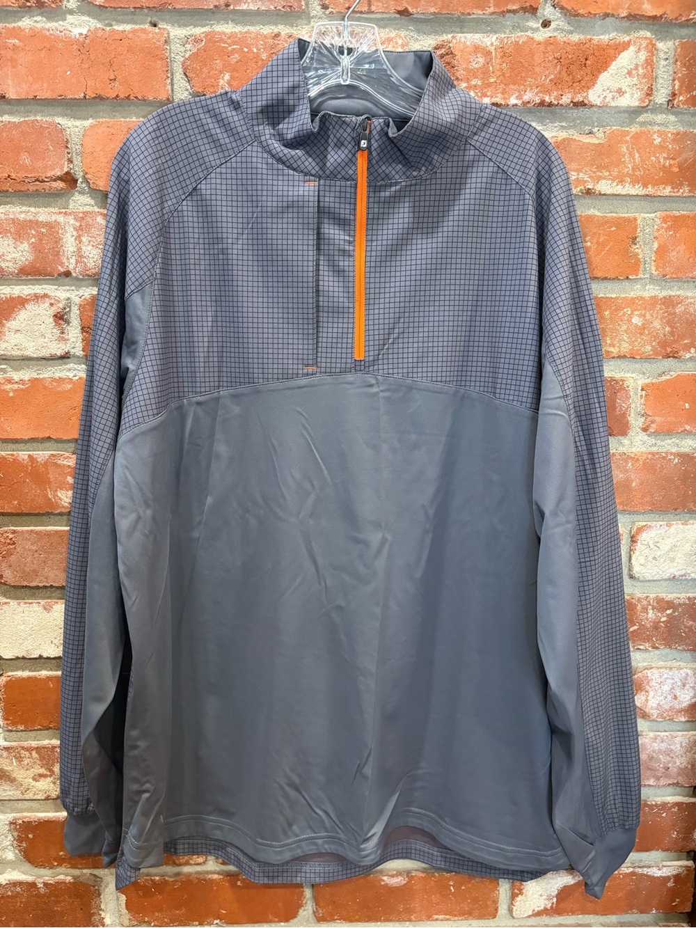 FootJoy HyperFlex Mens Large Golf Windshirt Pullover 1/4 Zip Gray Grid